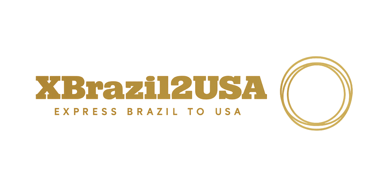 Logo da XBrazil2USA – Consultoria Imigratória para Brasileiros Logotipo da XBrazil2USA com o slogan Express Brazil to USA